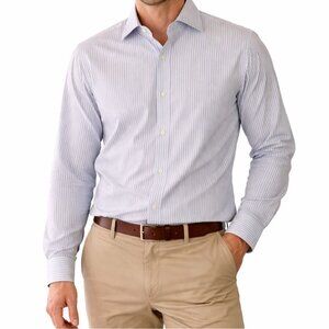 Bugatchi Uomo Striped Cotton Dress Shirt 15 32/33 Blue Luxury Corpcore Preppy